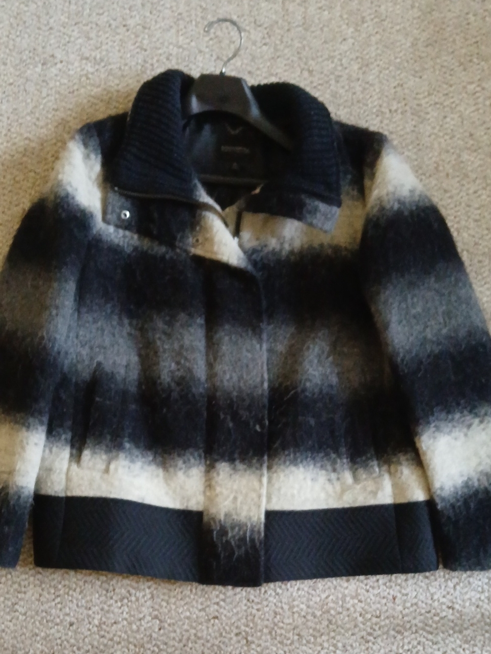 Aritzia Black & Gray Striped Pea Coat